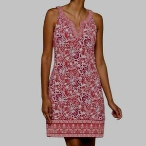 Magnolia Grace Alhambra Knit Burgundy Split Neck Dress L Travel Retro Boho Chic